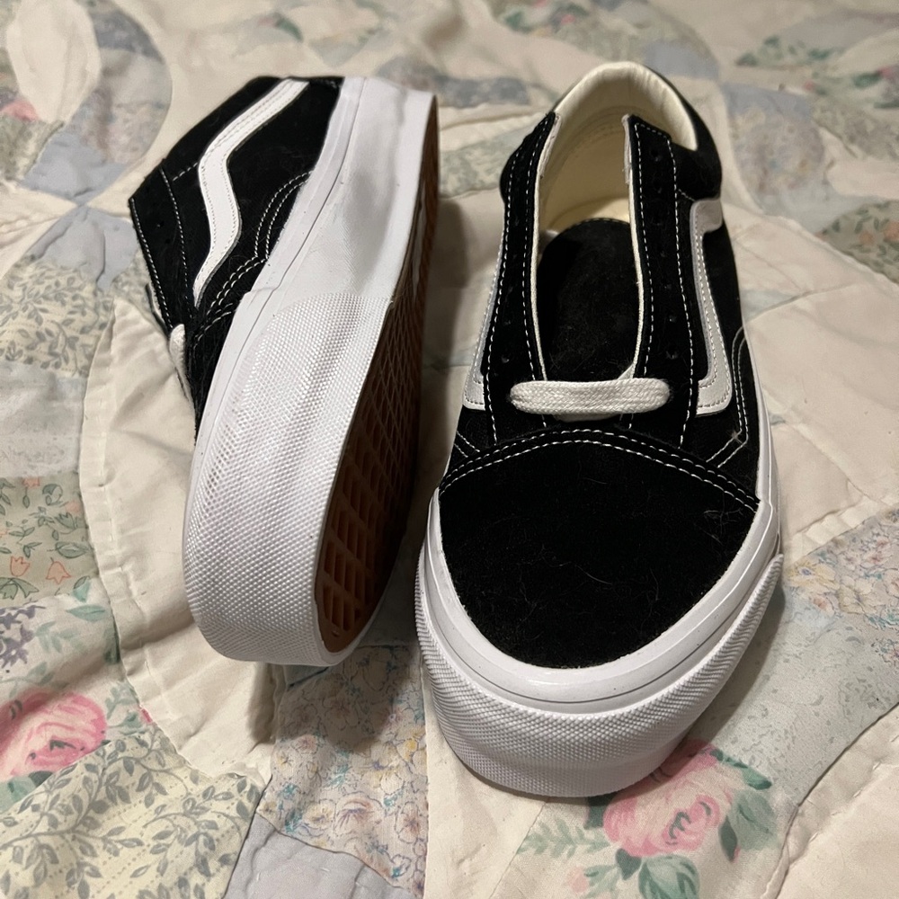 Vans Black & White Suede Old Skool Slip-On Platform Sneakers
